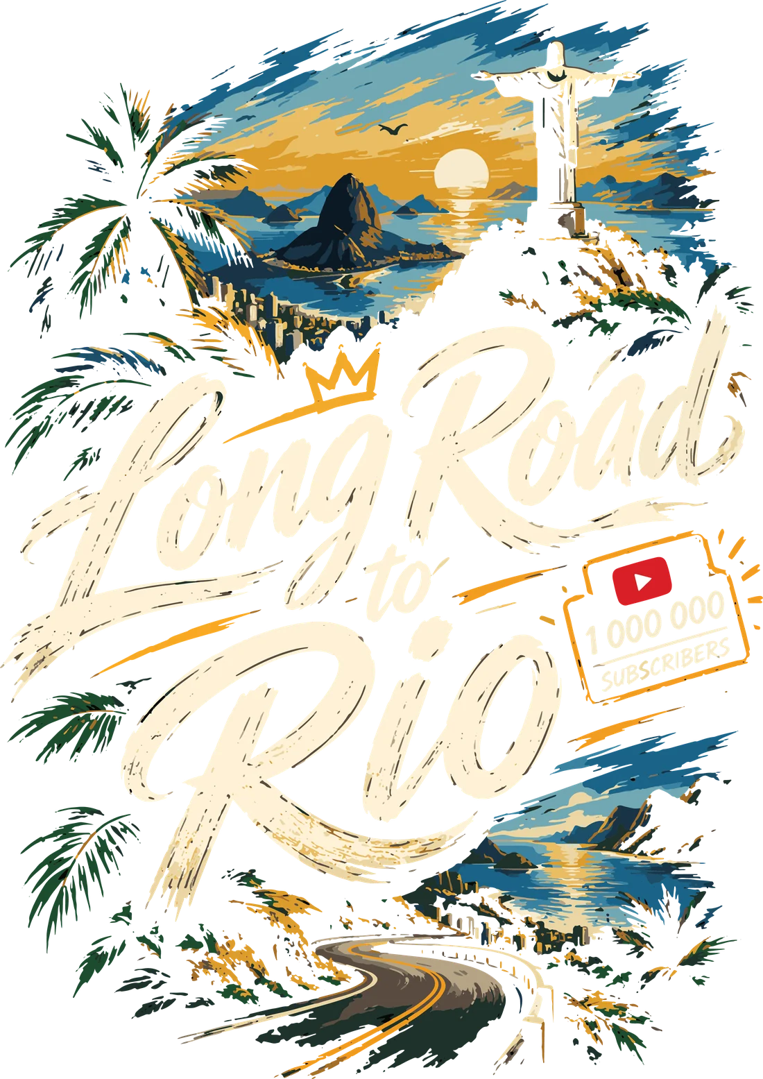 Принт Long Road to Rio — 1 000 000 subscribers: Рио-де-Жанейро, Христос-Искупитель и дорога вдоль океана